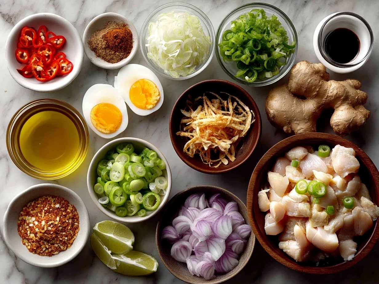 Ingredients for Thai Chicken Coconut Curry, including chicken thighs, coconut milk, lemongrass, galangal, and Thai red curry paste