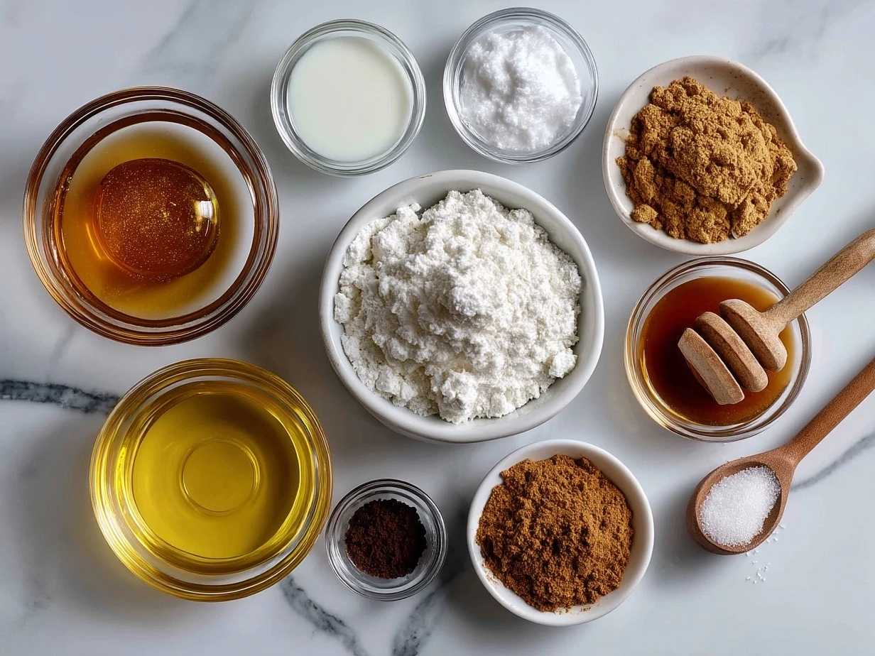 Top-down view of raw ingredients for Buckeye Dip on a marble countertop