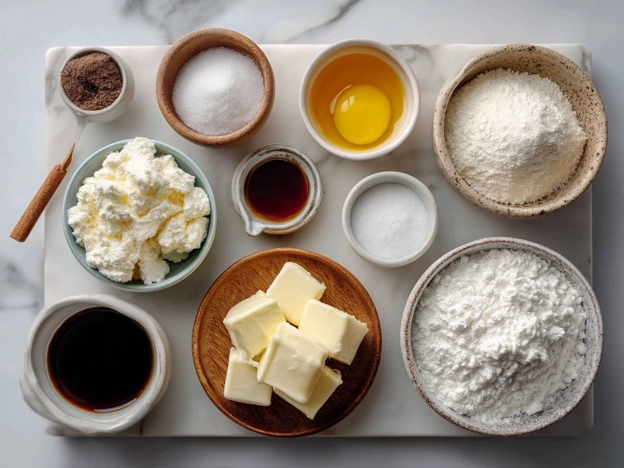 Ingredients laid out for No Bake Classic Woolworth Cheesecake including digestive biscuits, cream cheese, and butter