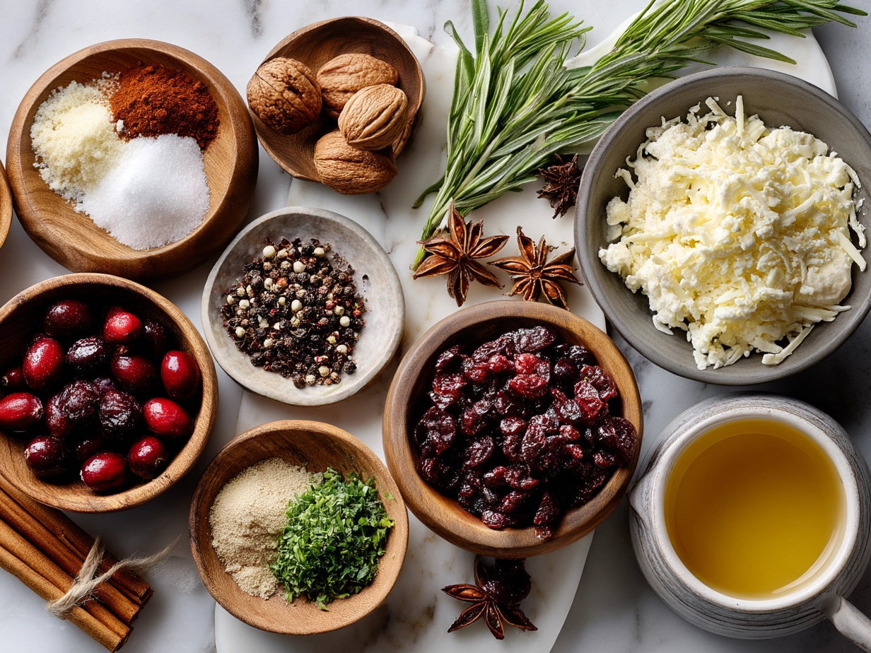 Ingredients for Turkey Cranberry Quesadillas including shredded turkey, cheddar cheese, cranberry sauce, flour tortillas, and butter