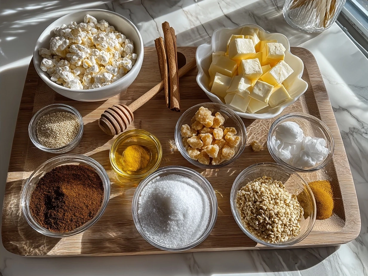 Ingredients for Zesty Lemon Rice Krispie Treats including Rice Krispies cereal, marshmallows, lemons, butter, and vanilla