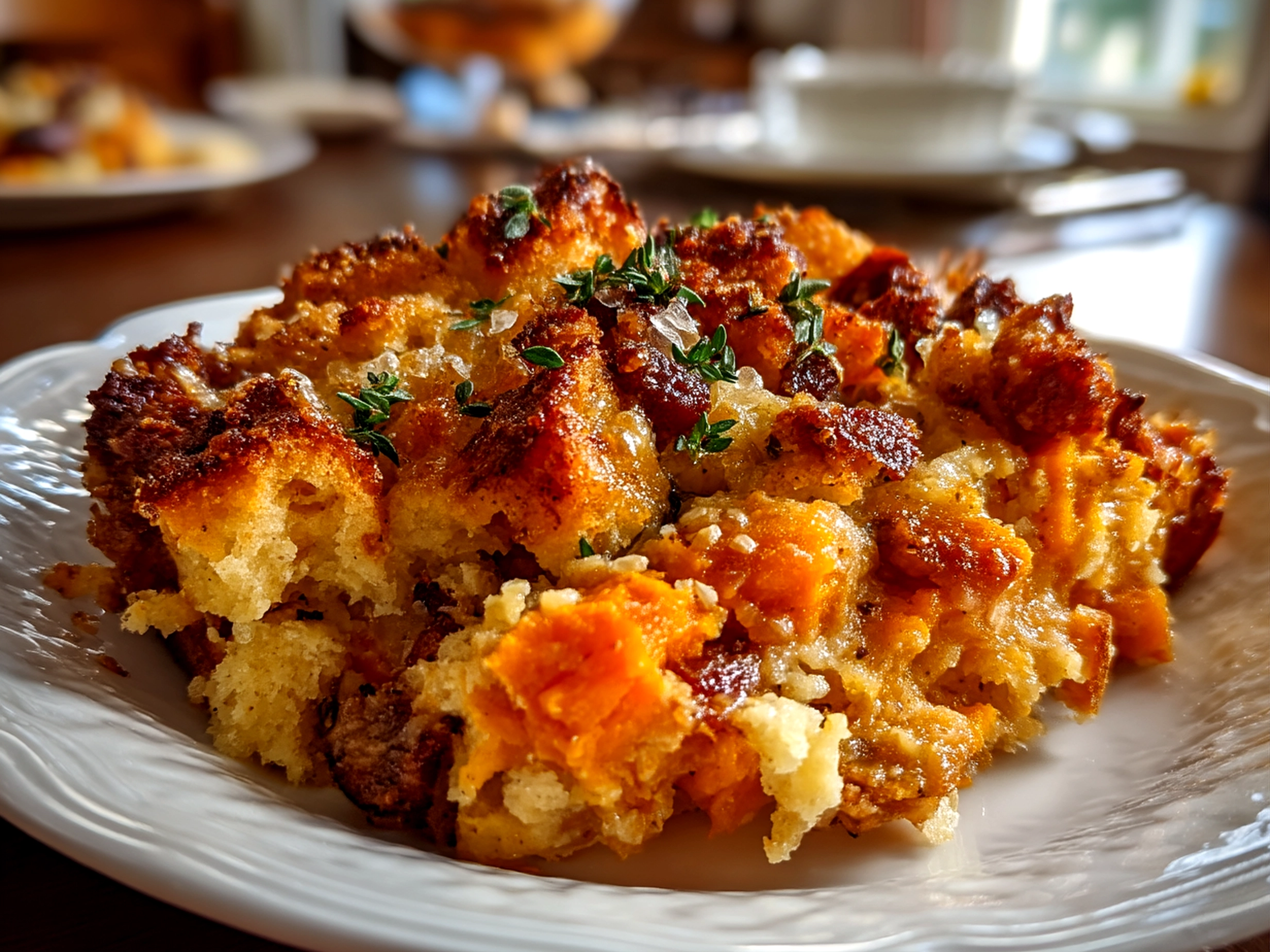 Freshly baked Sweet Potato Casserole with marshmallow topping