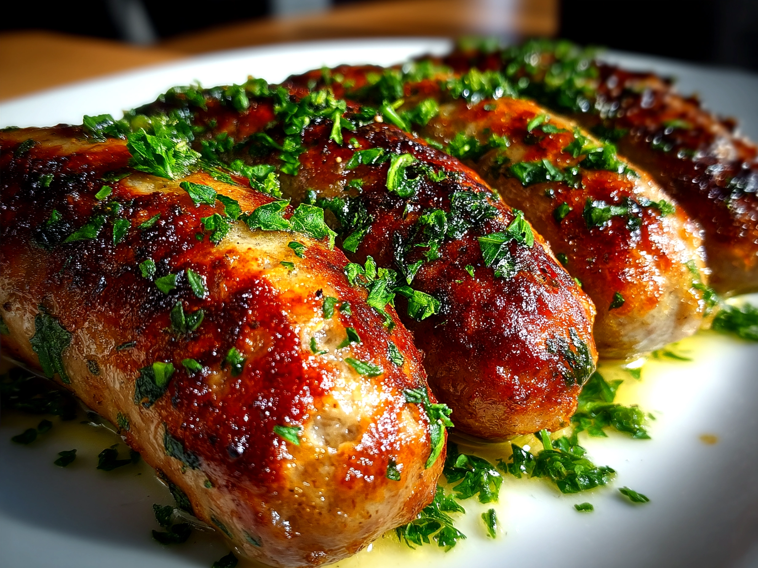 Serving homemade breakfast sausages with eggs, toast, and fresh greens
