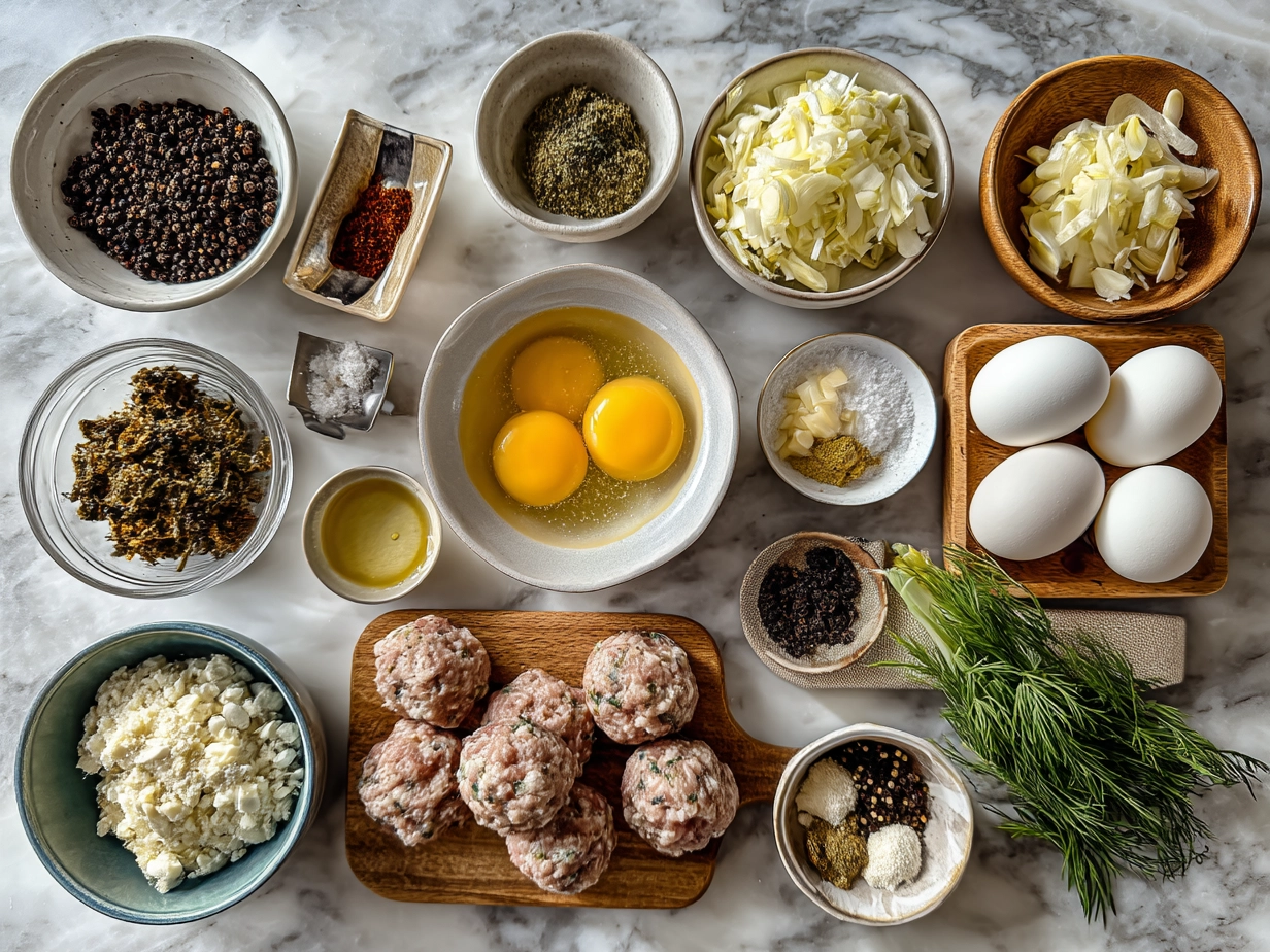 Ingredients for homemade breakfast sausages, including ground pork and spices