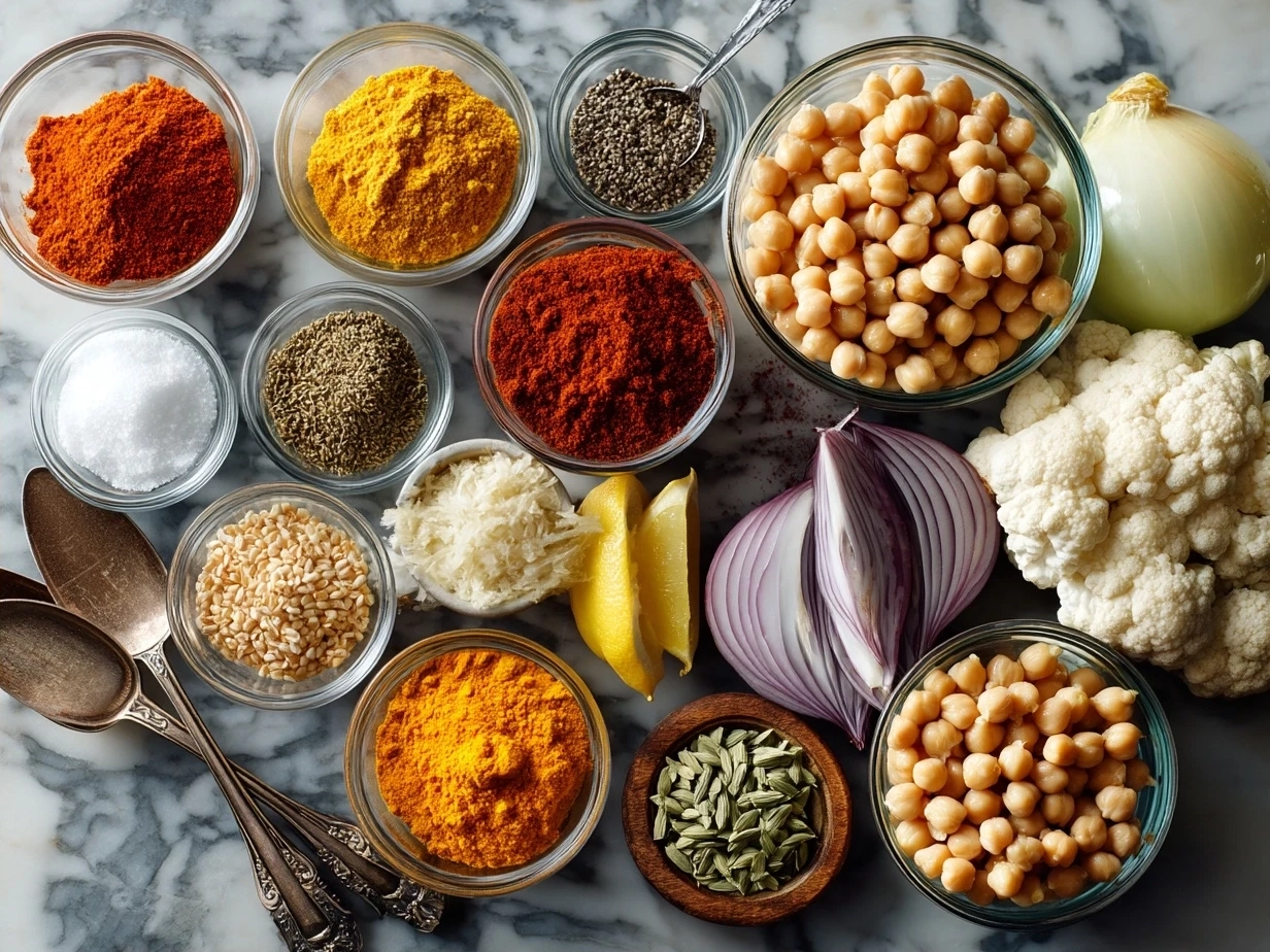 Ingredients for Indian chickpea curry Chana Masala
