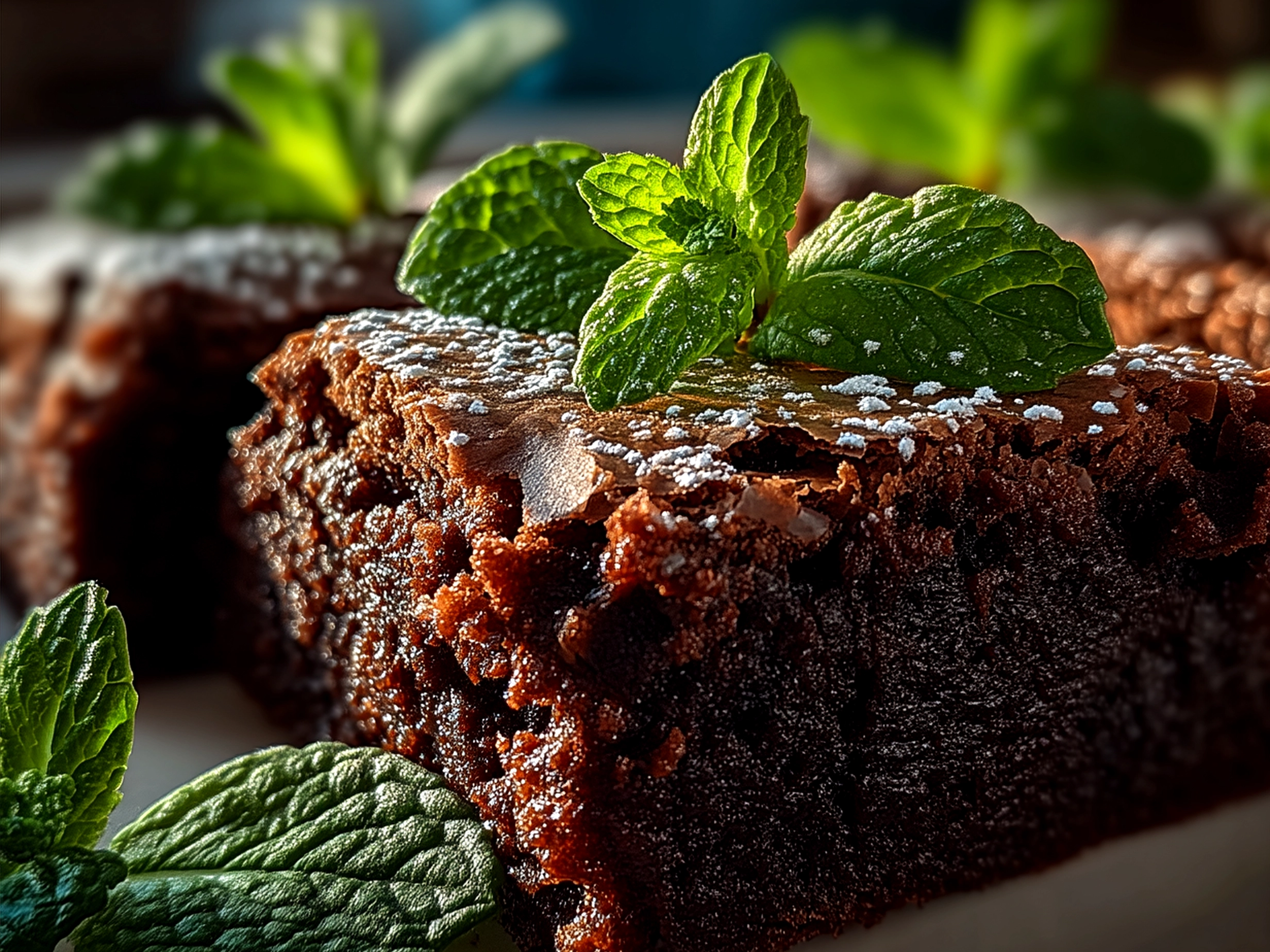 Plate of freshly baked chocolate mint brownies ready to serve