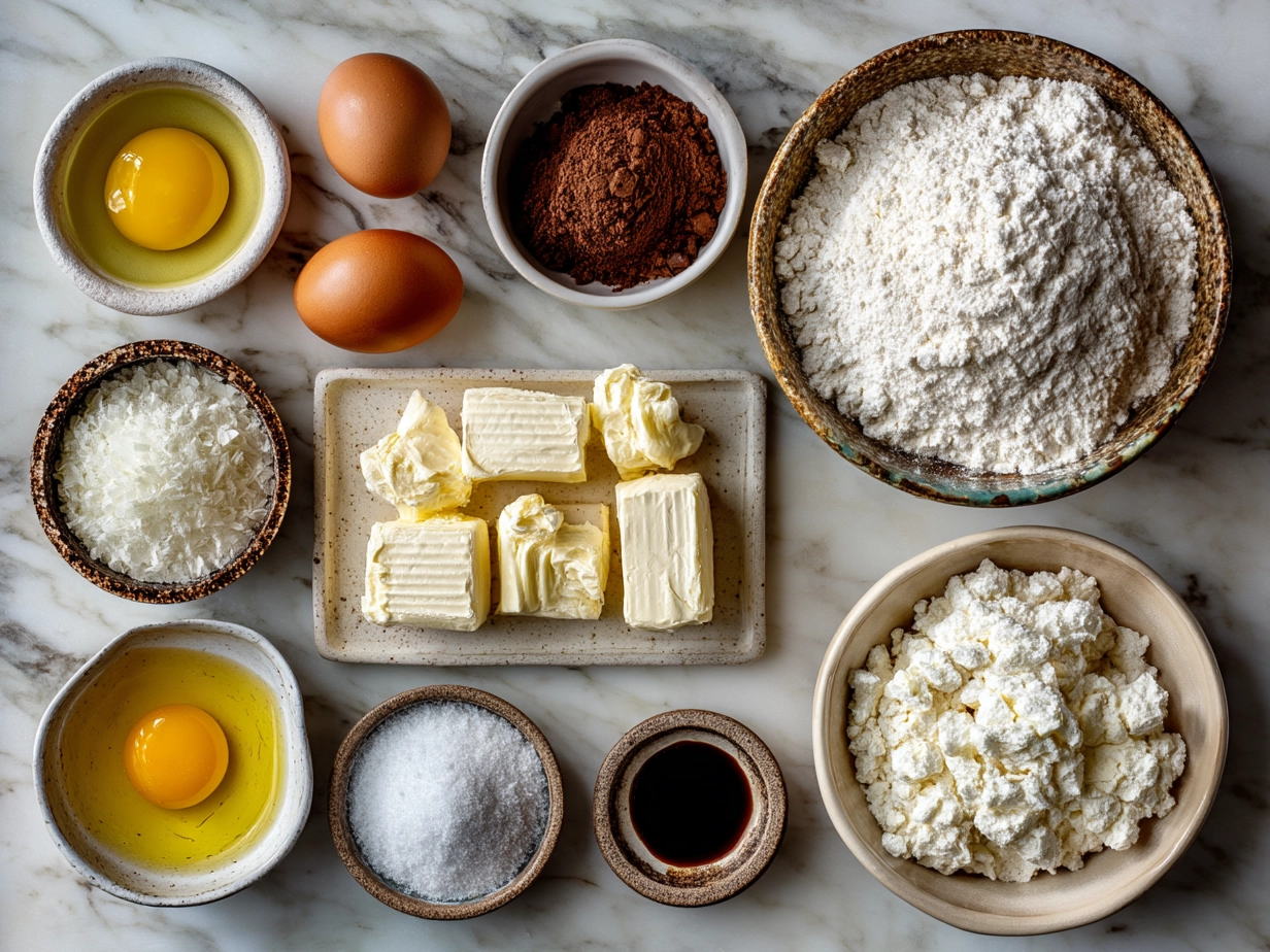 Ingredients for Cloud Bread Breakfast including eggs, cream cheese, cream of tartar, and optional herbs