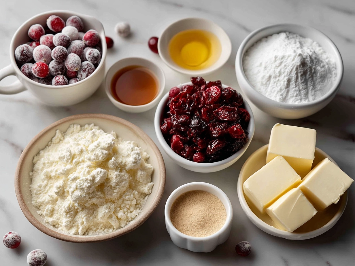Ingredients for Cranberry Brie Puff Pastry Cups on kitchen counter
