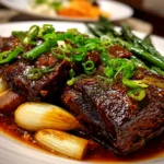 Delicious homemade Korean Pot Roast plated on white ceramic dish