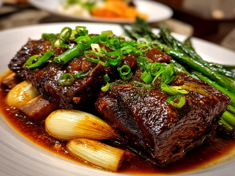 Delicious homemade Korean Pot Roast plated on white ceramic dish