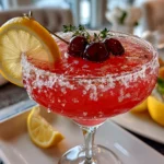 Freshly prepared Cranberry Lemon Drop Cocktail on clean counter