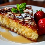 Homemade flourless yogurt cake plated on white dish