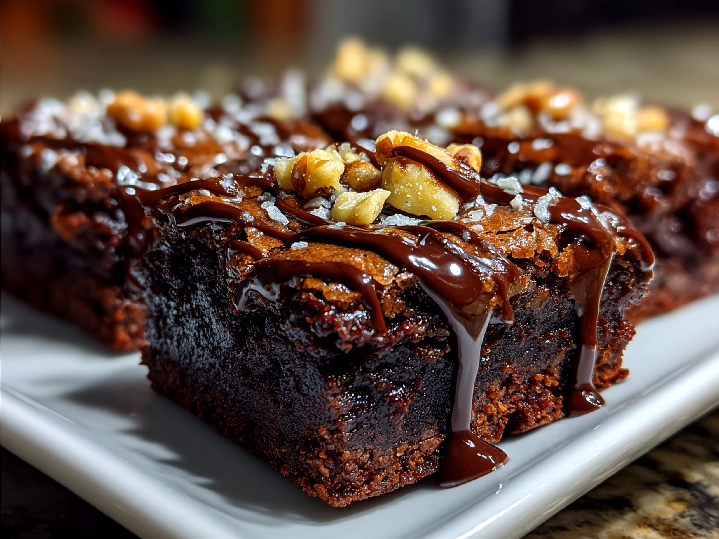 Plated no-bake brownies garnished and ready to serve