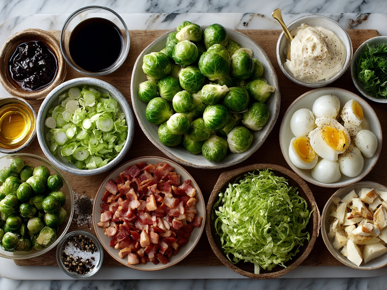 Ingredients for Roasted Brussels Sprouts with Bacon and Balsamic Glaze