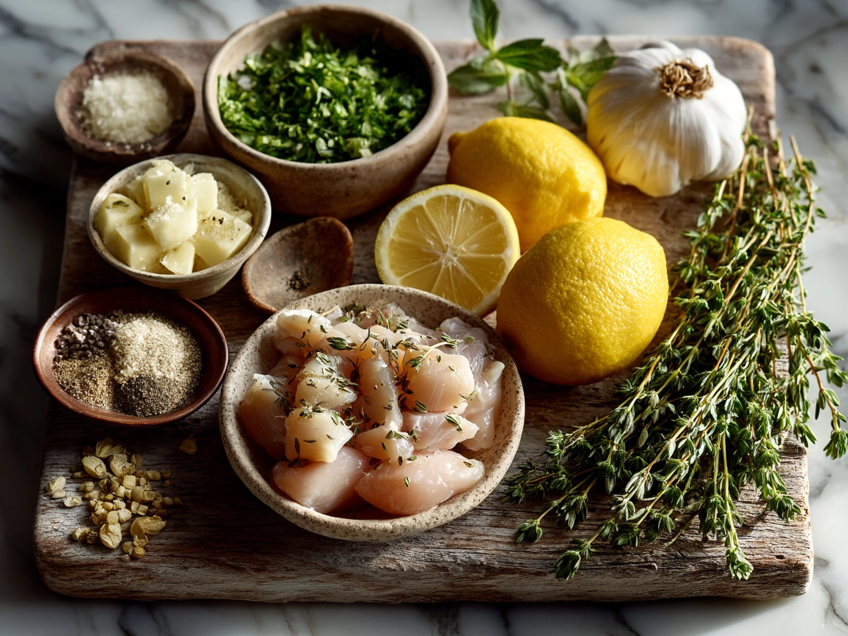 Top-down view of raw ingredients for Lemon-Herb Chicken Nourish Bowl