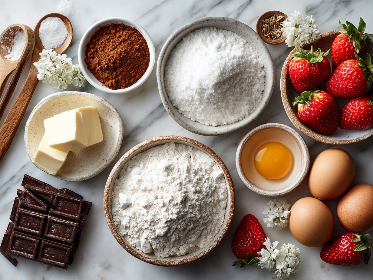 Ingredients for Valentines Cakes Nice Cream Bowl laid out on a kitchen counter including frozen berries, coconut cream, and vegan cake crumbles