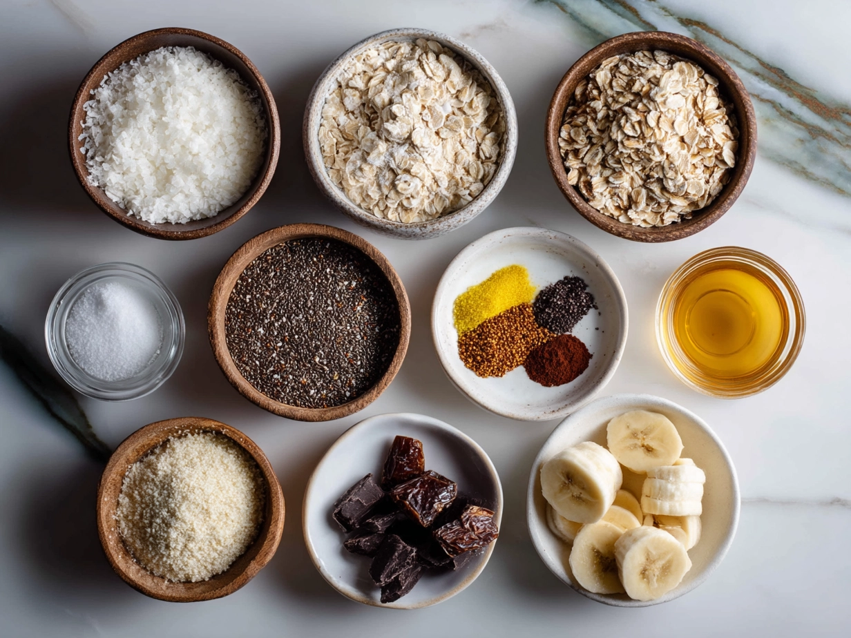 Ingredients for Valentines Oatmeal Bowl including rolled oats, fresh berries, vanilla, and cinnamon