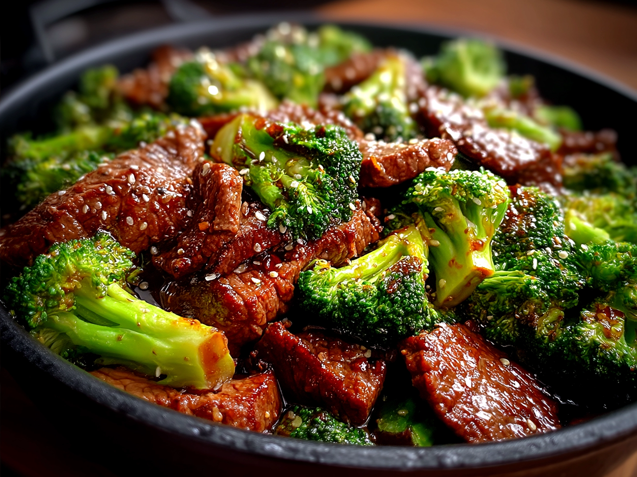 Cooked 20-Minute Beef Broccoli served over steamed jasmine rice in a bowl