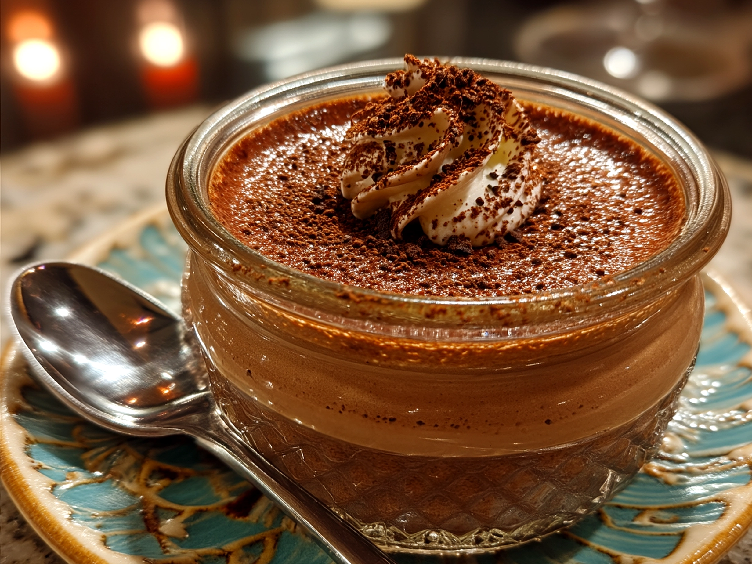 Baileys Irish Cream Chocolate Mousse served in a glass with whipped cream garnish