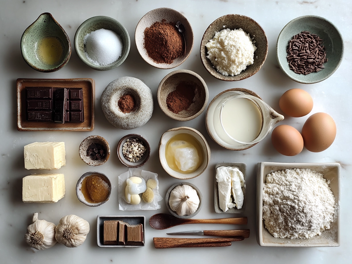 Ingredients for Baileys Irish Cream Chocolate Mousse laid out