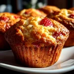 Beautiful freshly baked strawberry muffins close-up