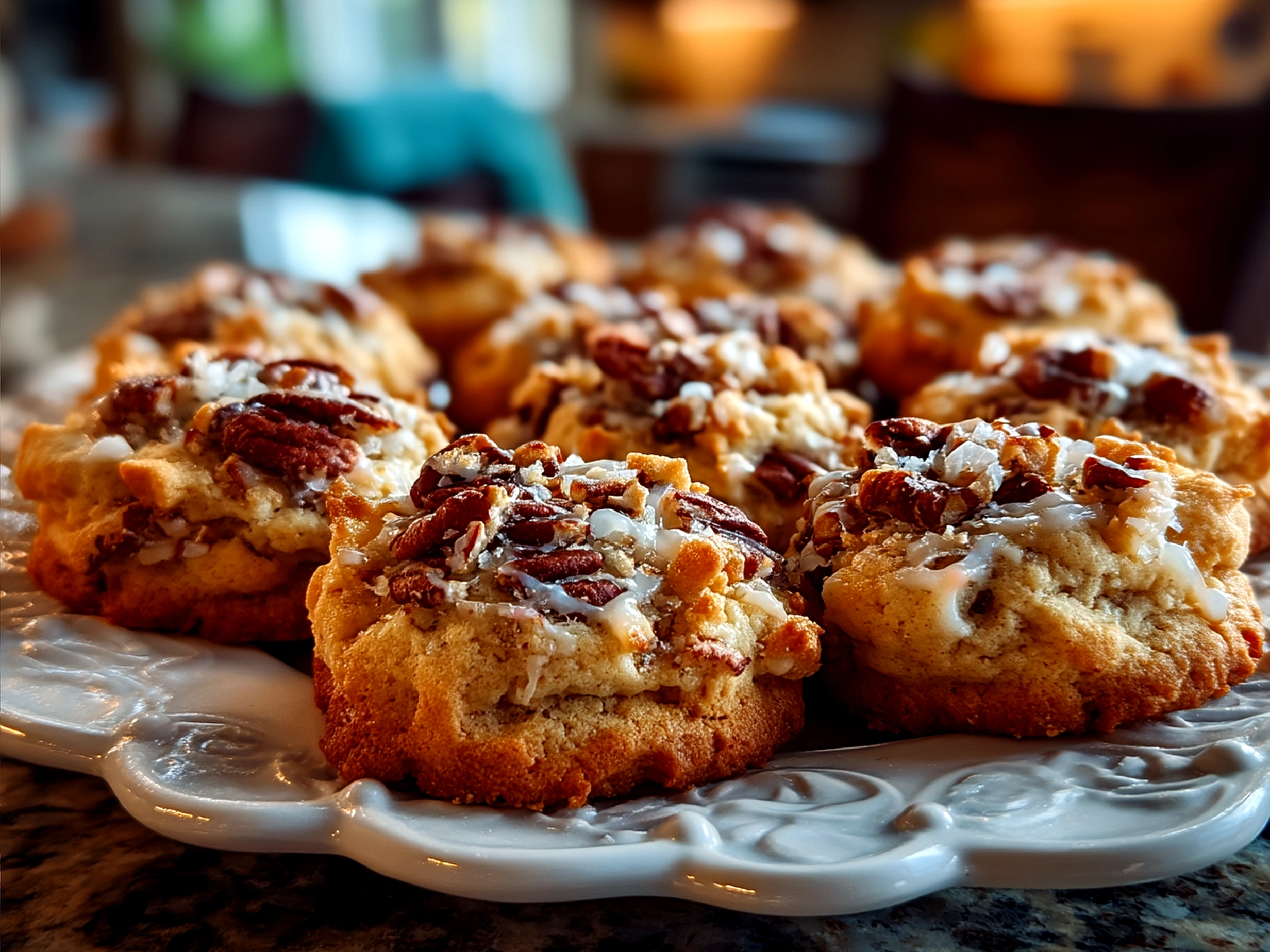 Freshly baked Butter Pecan Cookies served on a plate
