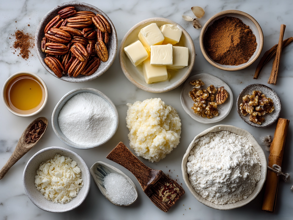 Ingredients for Butter Pecan Cookies laid out on a table
