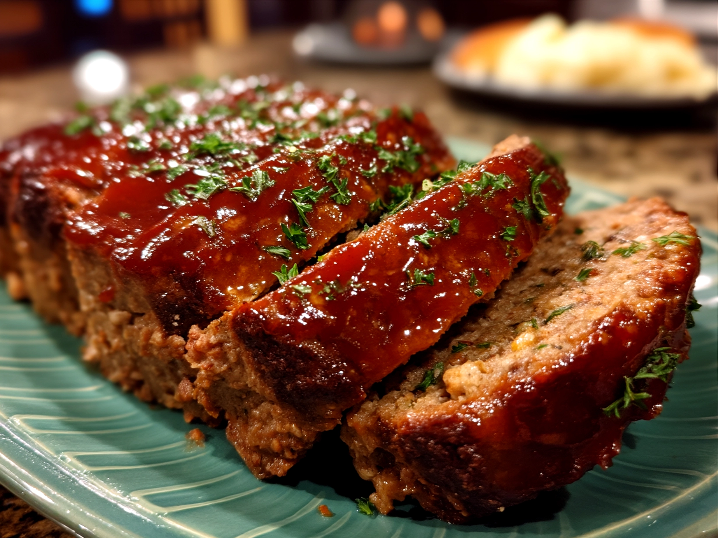 Classic Homemade Meatloaf with Brown Sugar Glaze served with sides