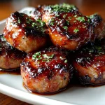 Close-up of freshly prepared BBQ sausage bites on white plate