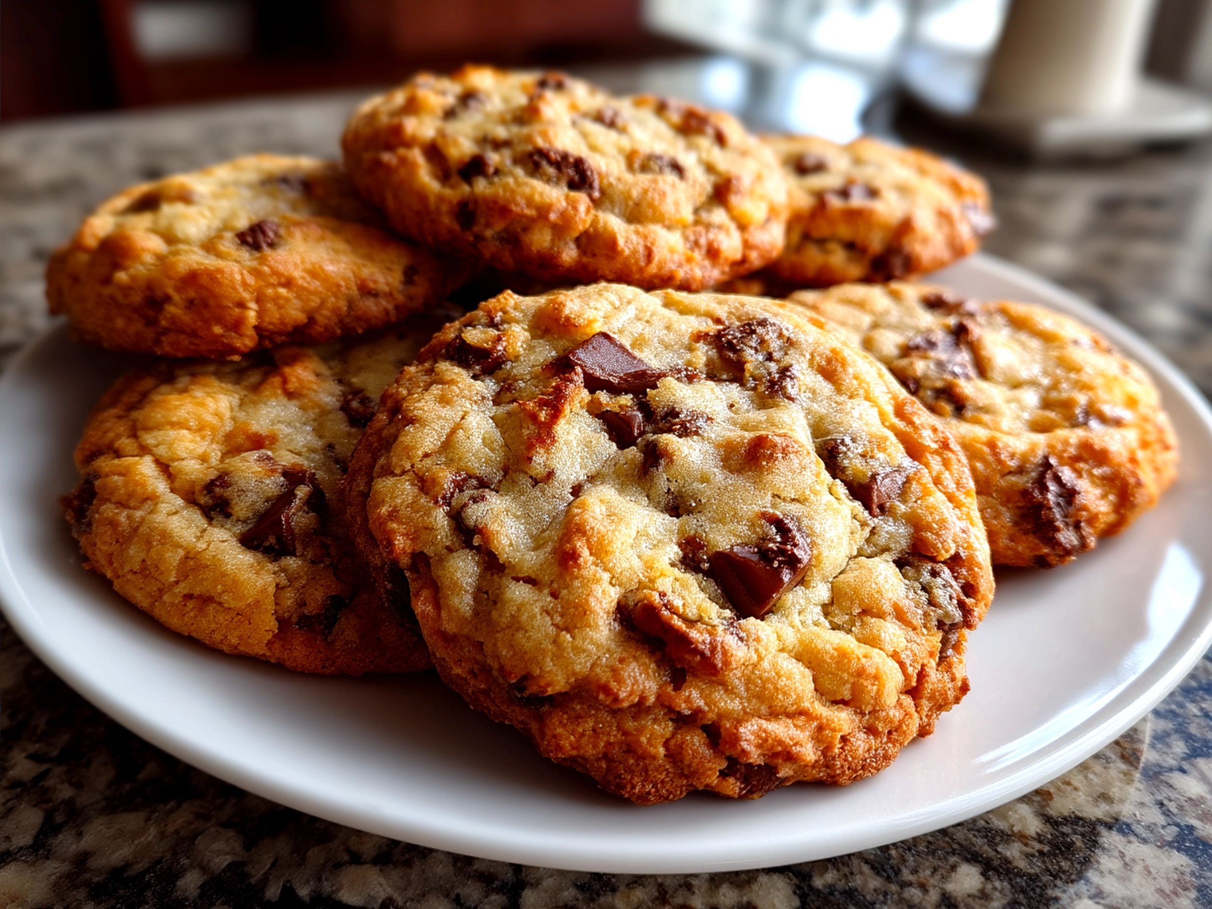 Freshly baked Copycat Crumbl Chocolate Chip Cookies served on a decorative plate
