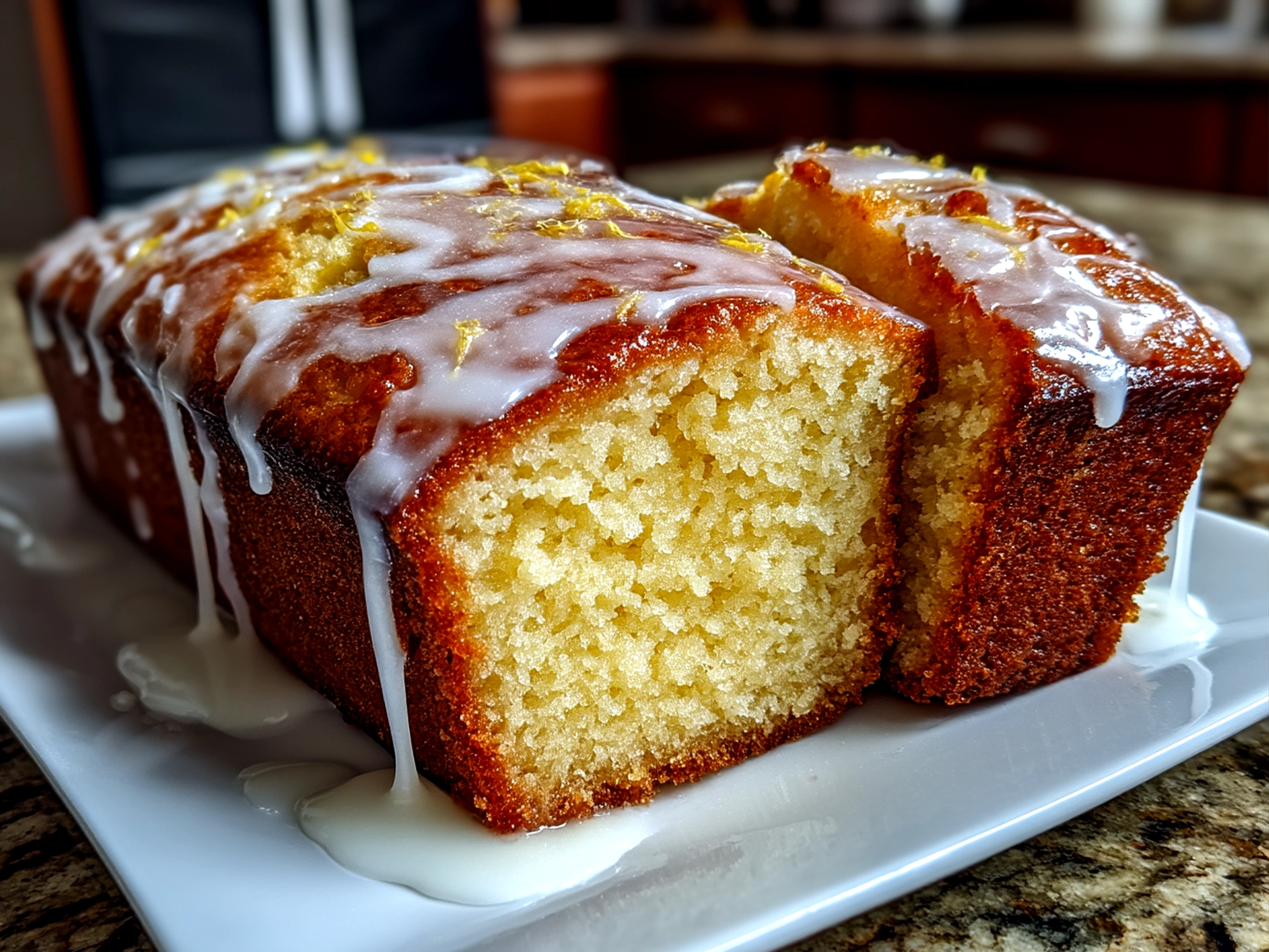 Sliced Copycat Starbucks Lemon Loaf Cake ready to serve