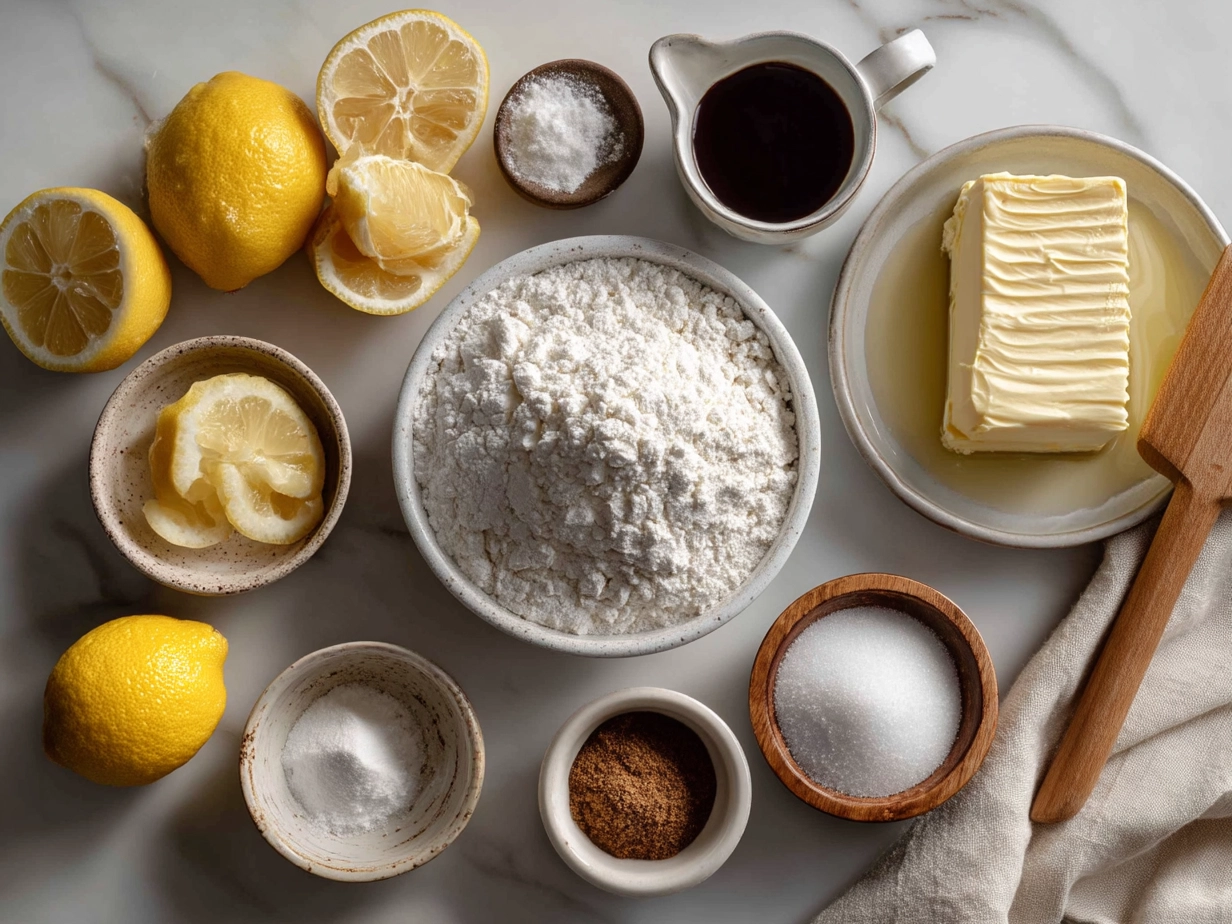 Ingredients for Copycat Starbucks Lemon Loaf Cake laid out on a table