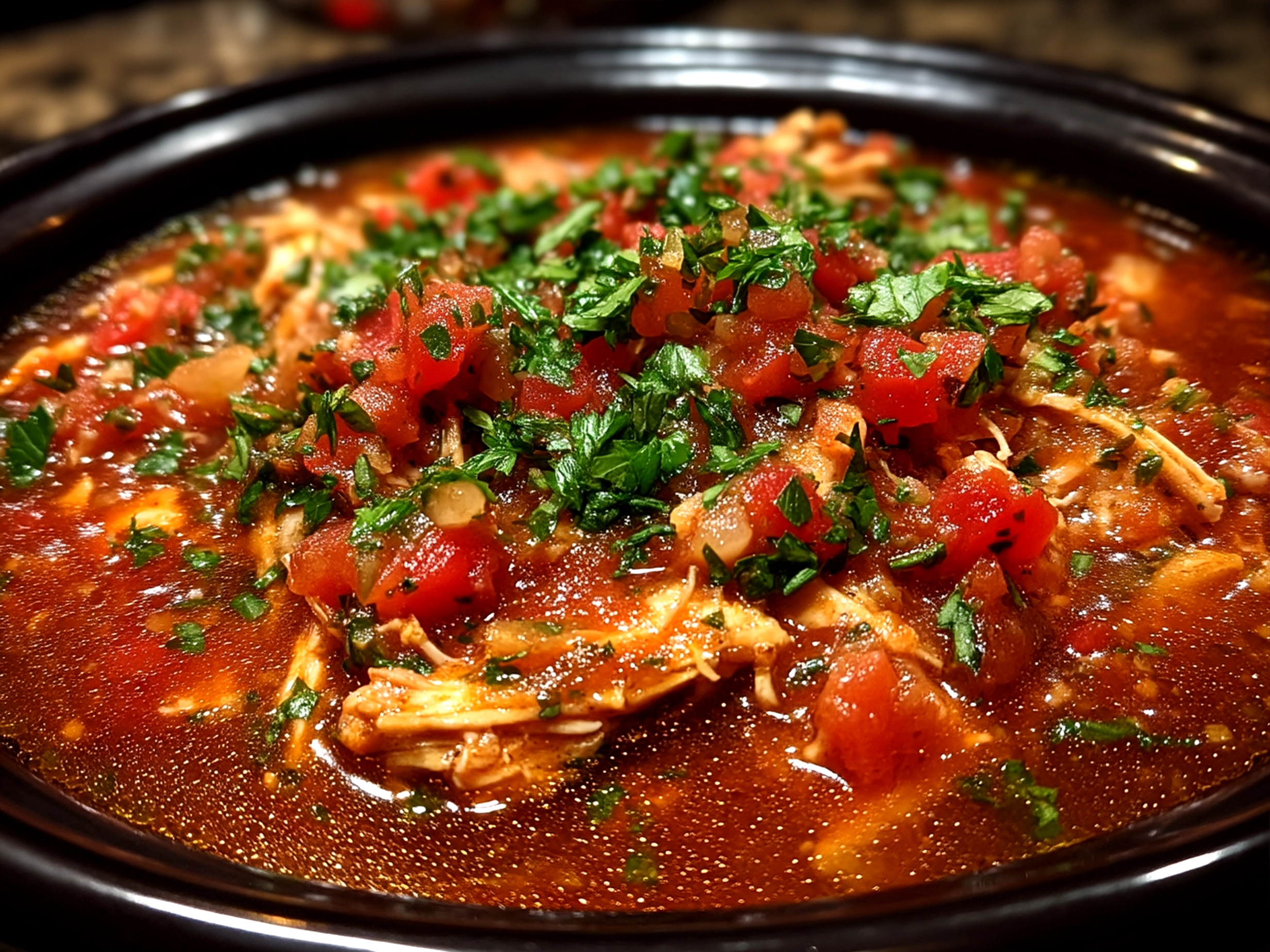 Served Crock Pot Salsa Chicken with tortillas and toppings