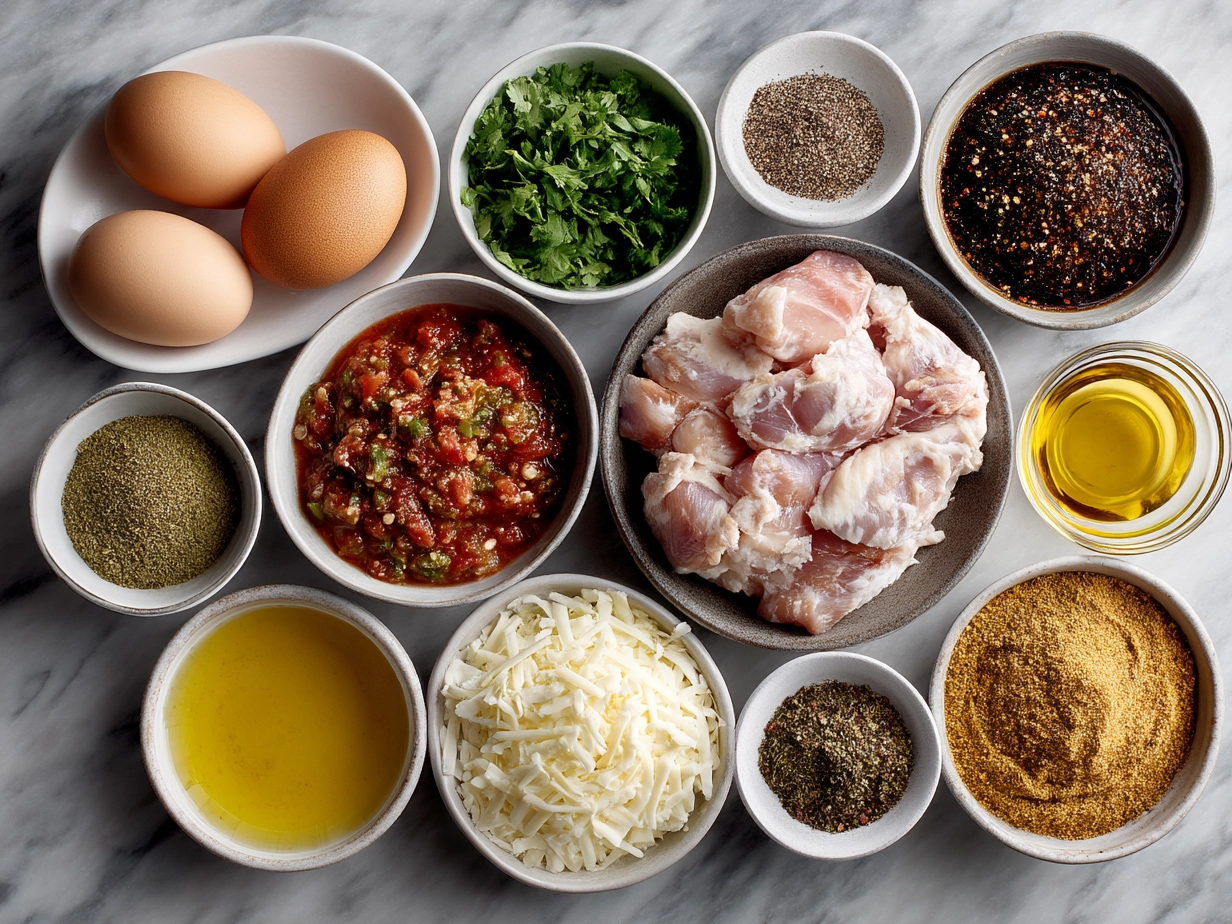 Ingredients for Crock Pot Salsa Chicken including chicken breasts, salsa, and spices