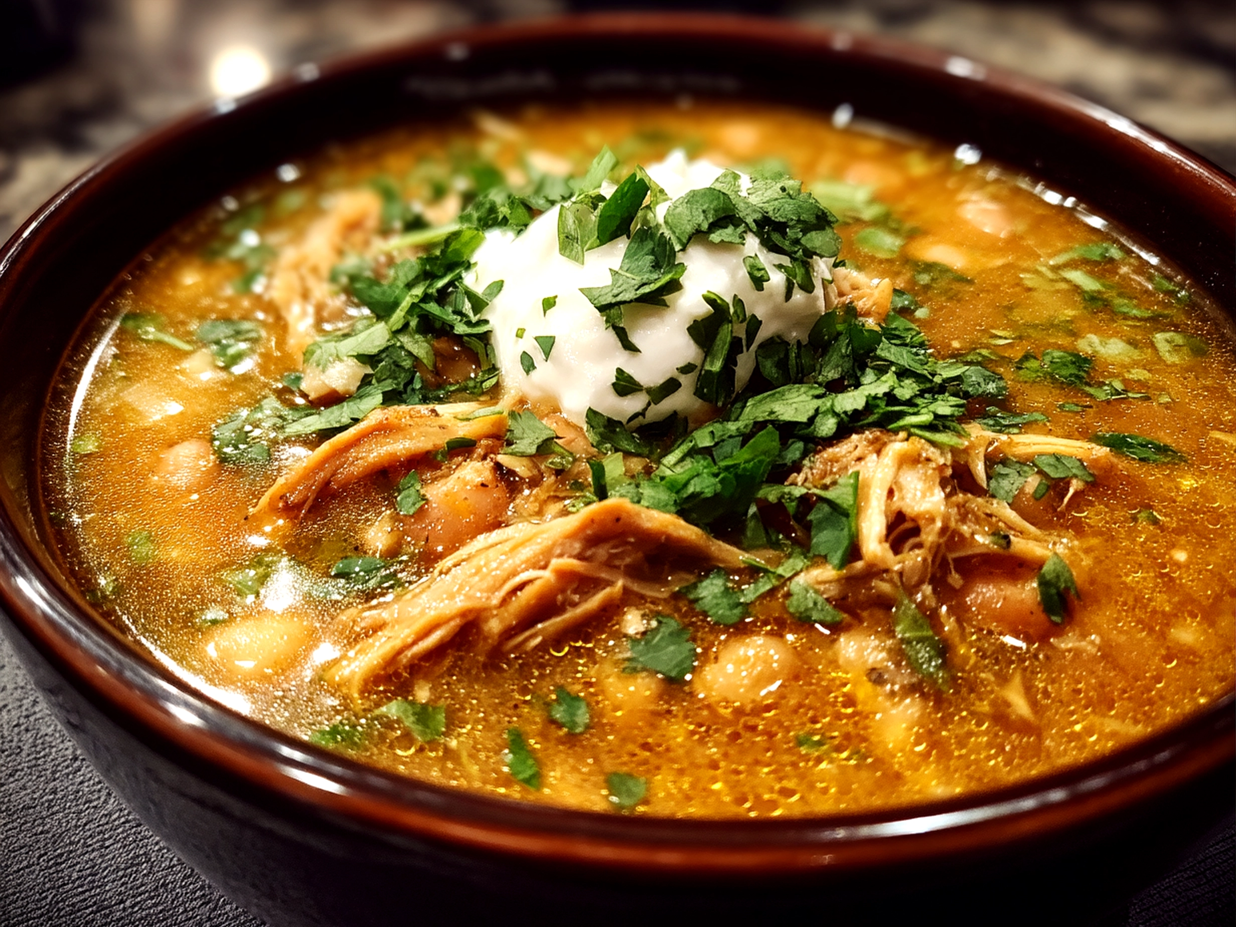 Serving Crockpot White Chicken Chili with toppings