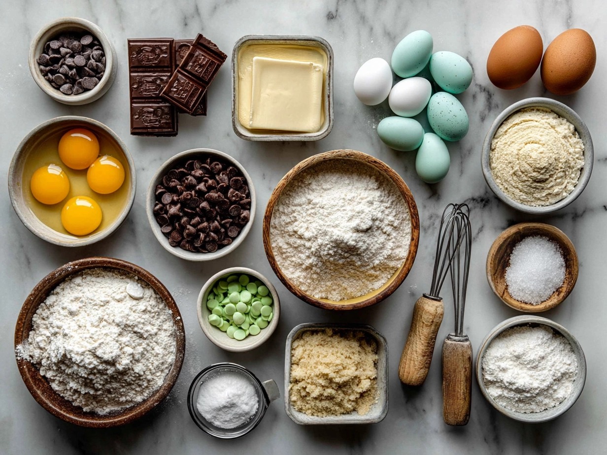 Ingredients for making Easter Cookie Cake laid out on a kitchen countertop