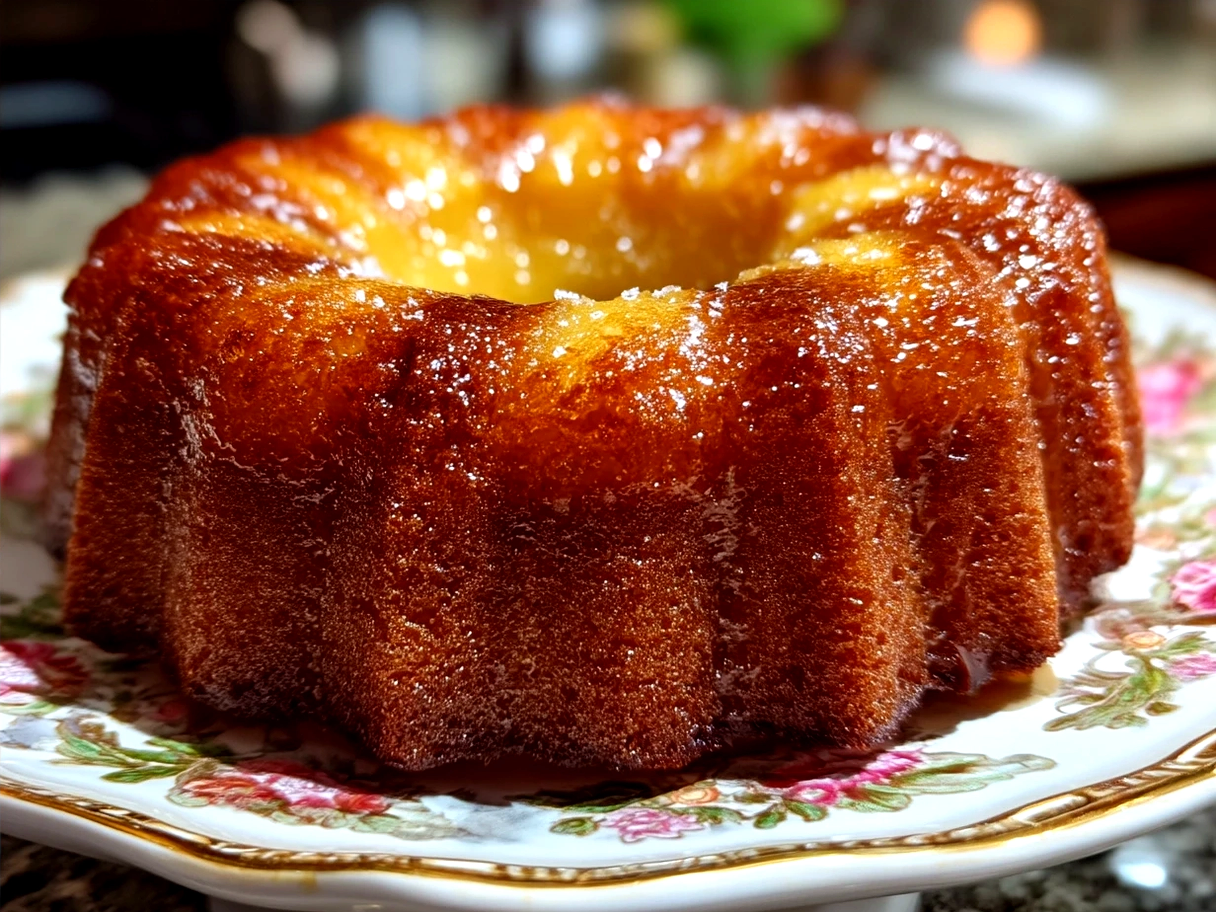 Slice of Easter Pineapple Rum Cake served with whipped cream and fresh mint