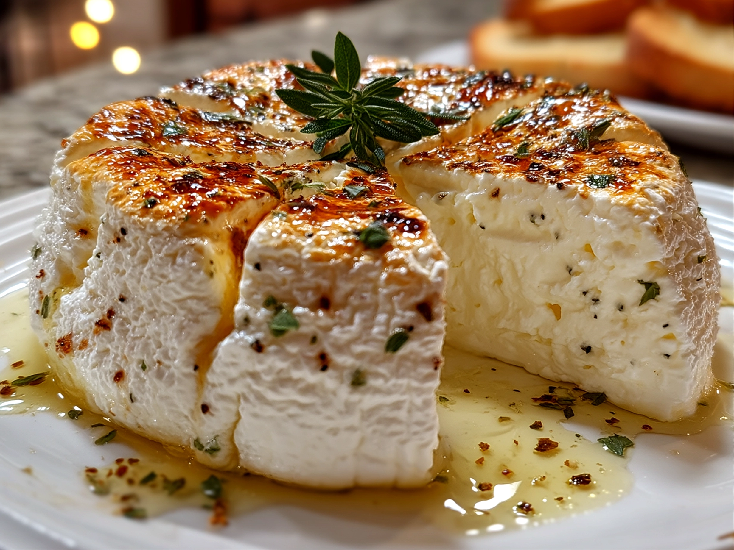 Close-up of creamy Boursin Cheese pasta garnished with herbs