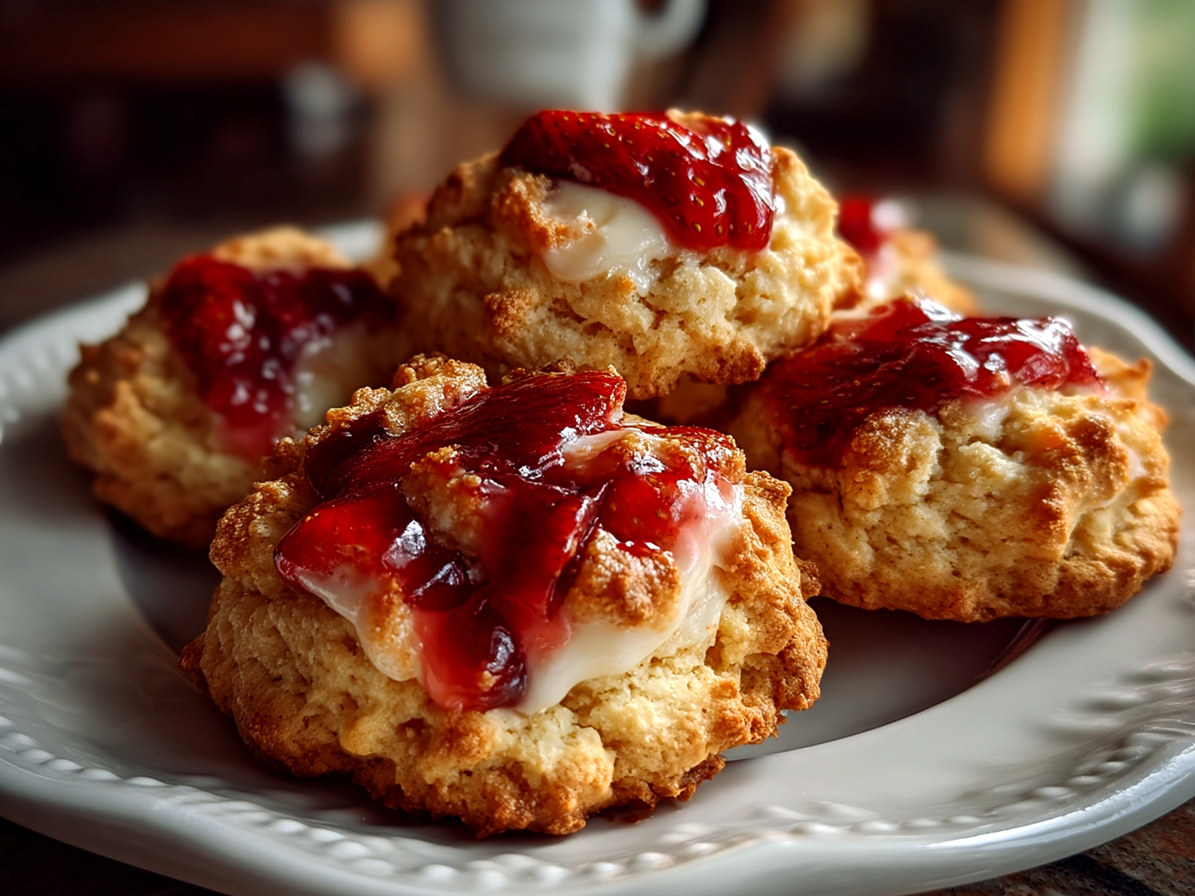Close up of rich and inviting freshly baked Strawberry Cheesecake Cookies