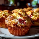 Freshly baked strawberry cream cheese muffins on white plate