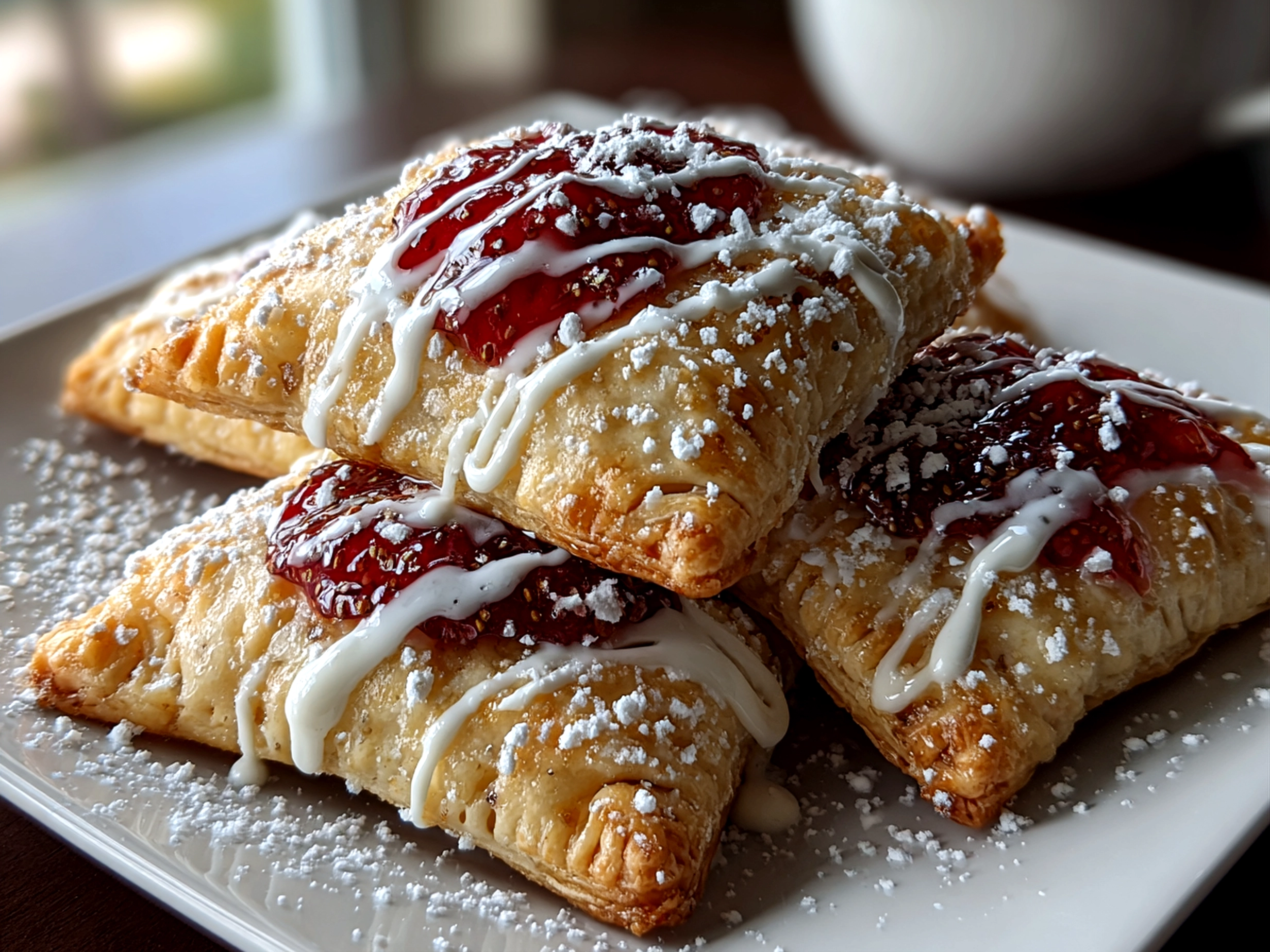 Freshly baked Strawberry Pop Tart Cookies on white plate