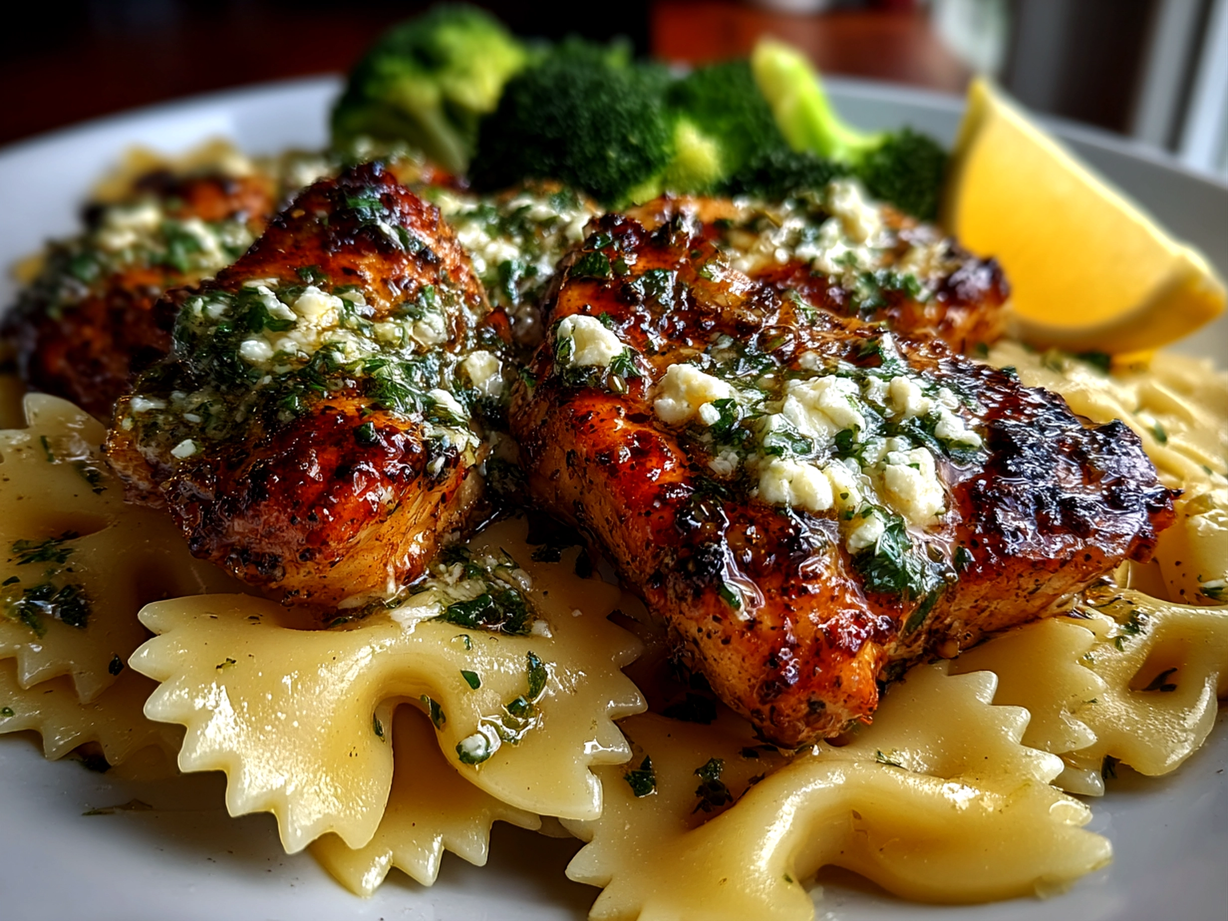 Freshly Prepared Cowboy Butter Lemon Bowtie Chicken with Broccoli