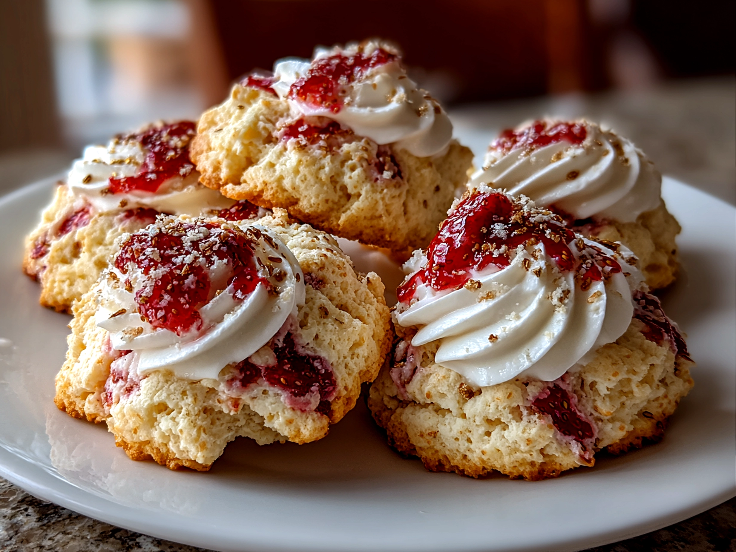 Freshly prepared Strawberry Cool Whip Cookies on white plate