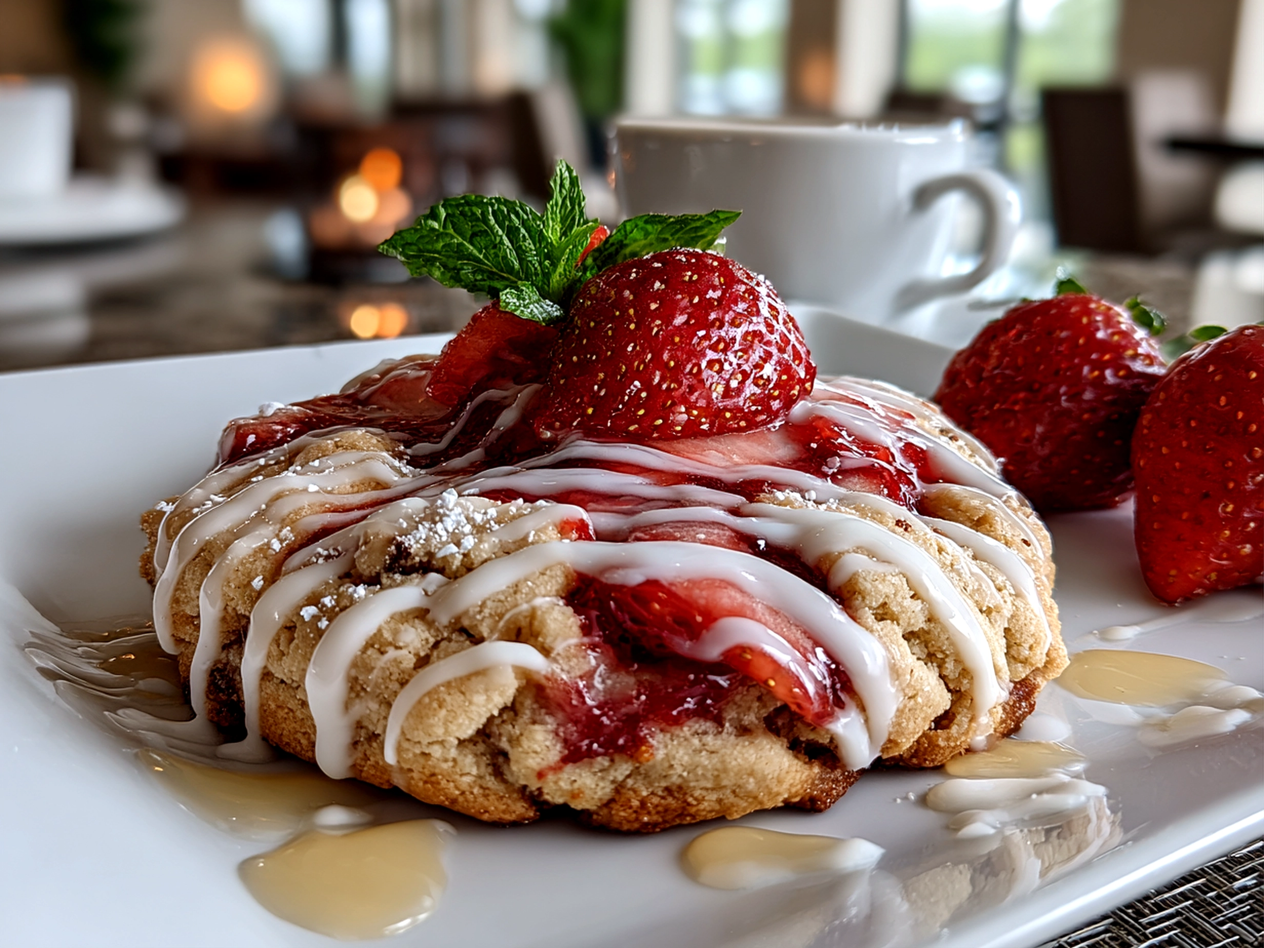 Freshly prepared Strawberry Lemonade Cookie on white plate