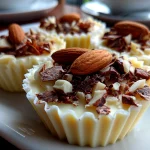 Freshly prepared white chocolate peanut butter cups on clean counter