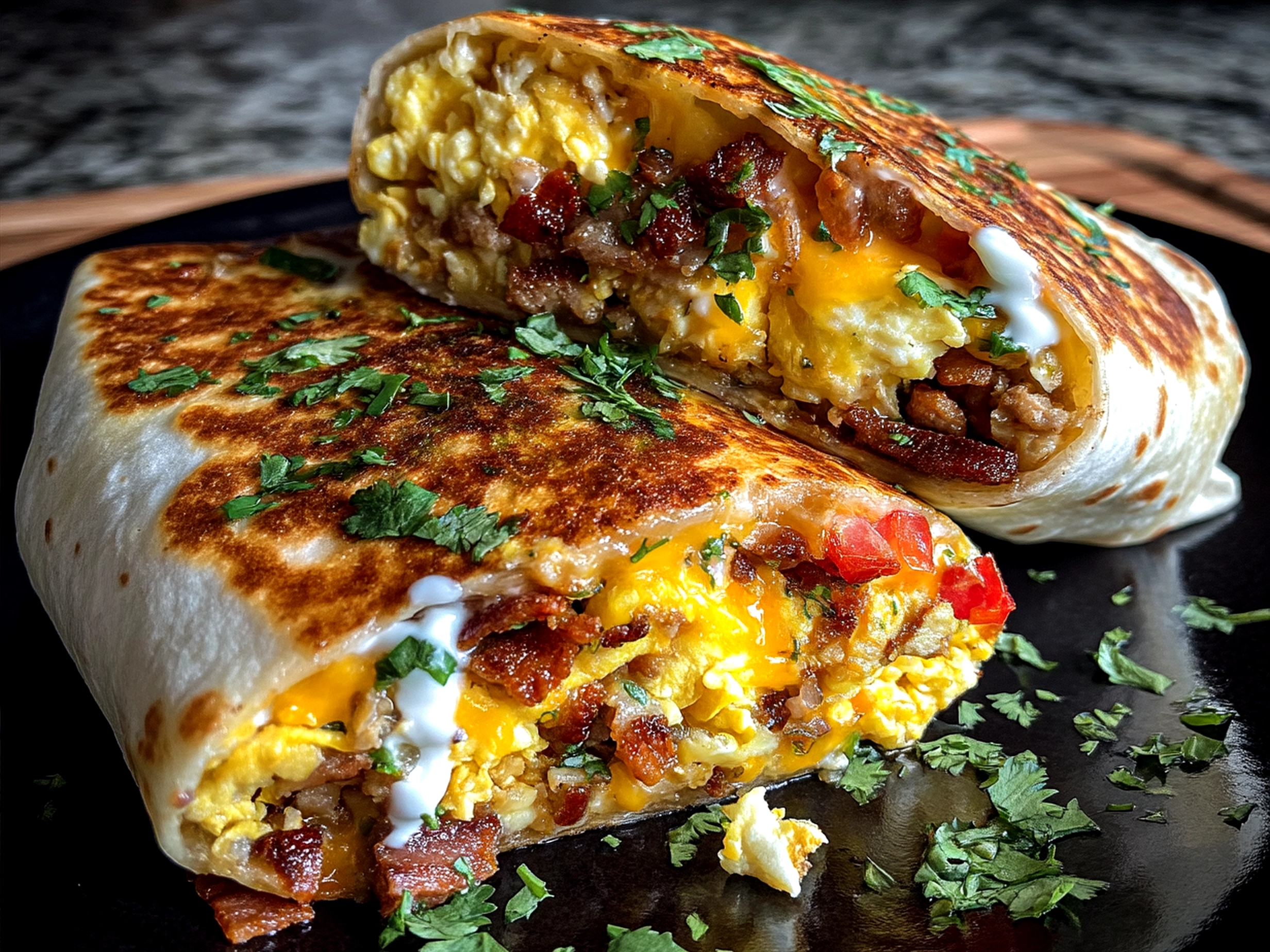 High-Protein Breakfast Burritos freshly plated and ready to serve