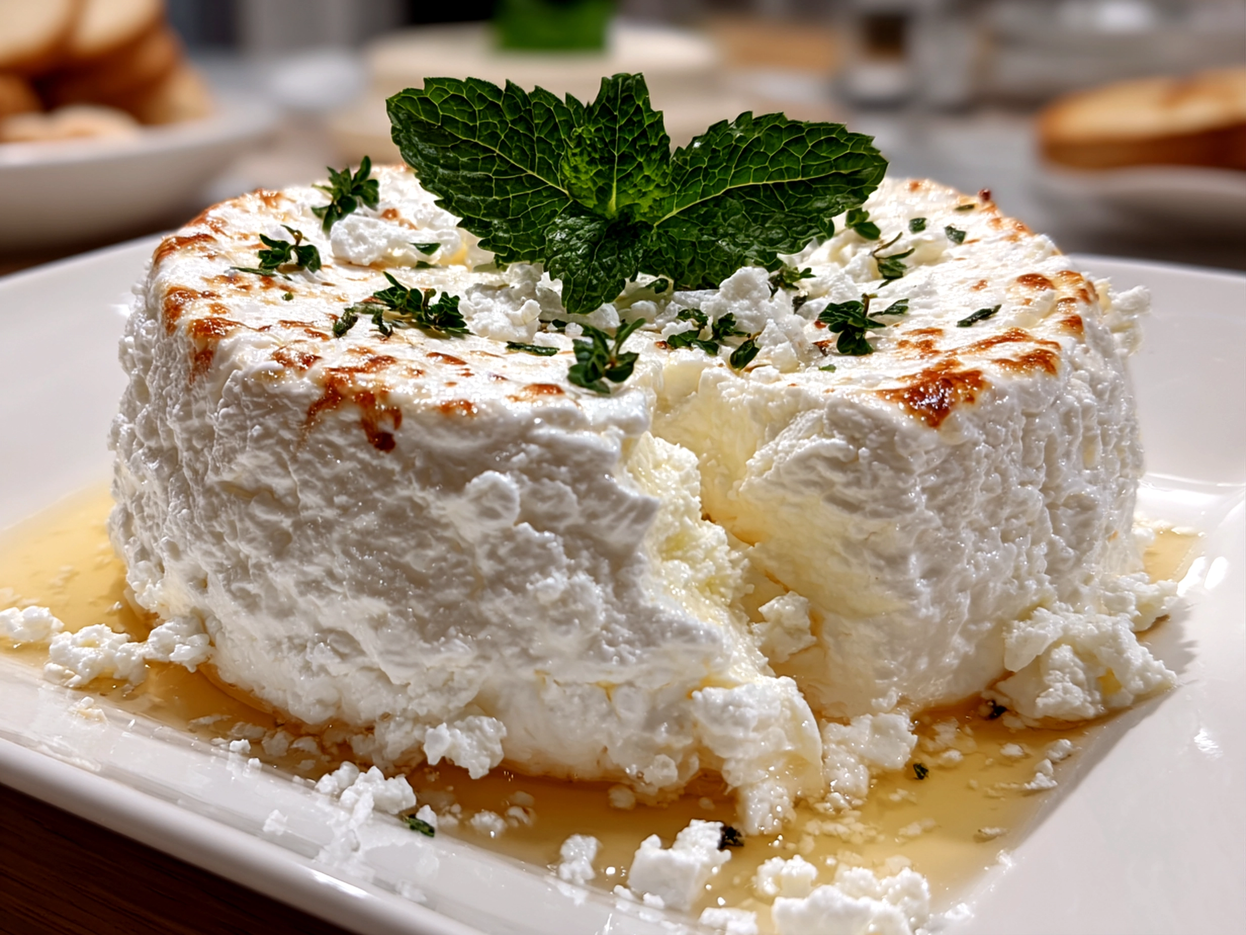 Homemade Boursin Cheese on White Plate