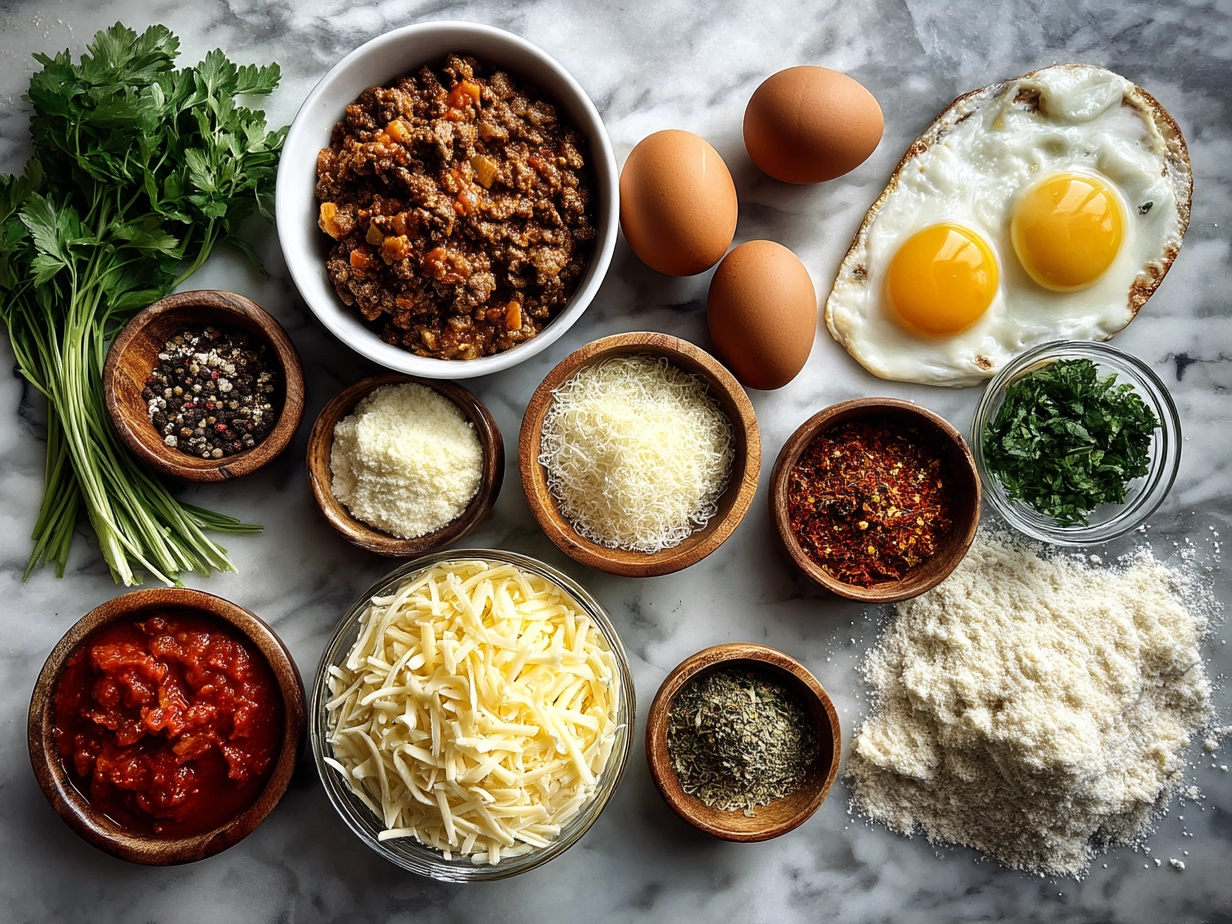 Ingredients for Lazy Lasagna Skillet laid out neatly on a kitchen counter