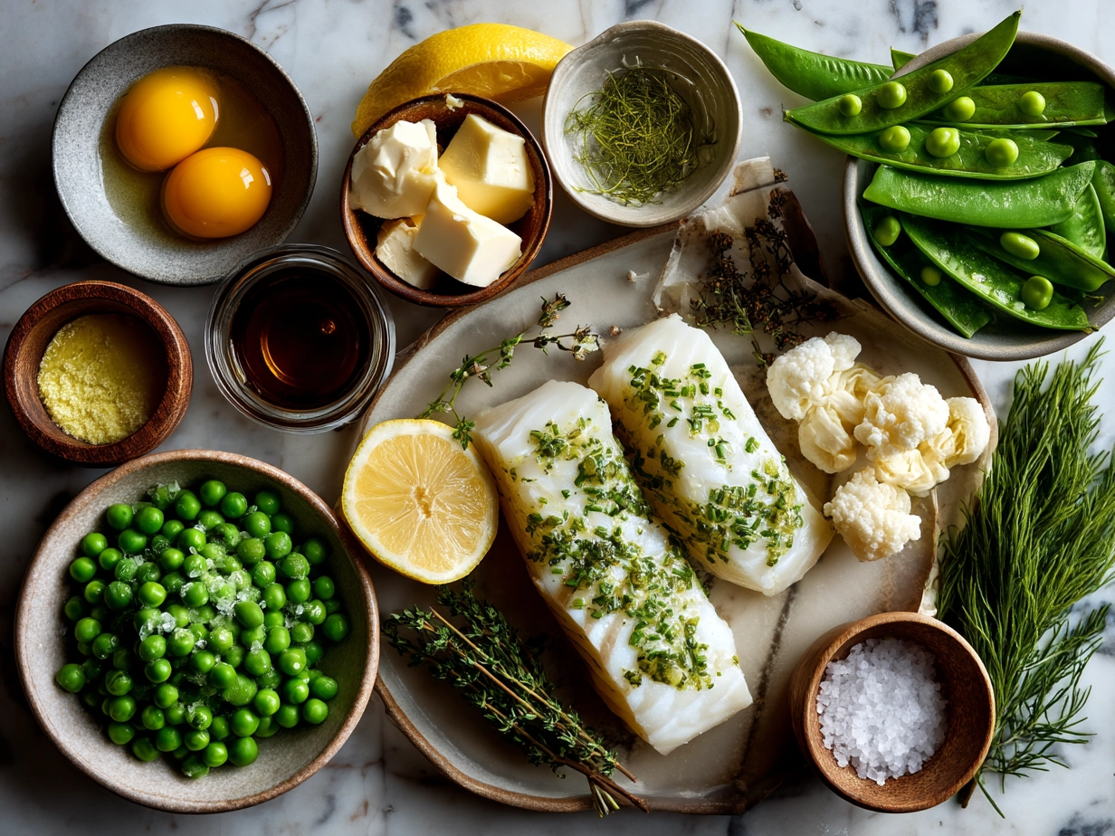 Ingredients for Lemon Garlic Butter Cod with Spring Peas