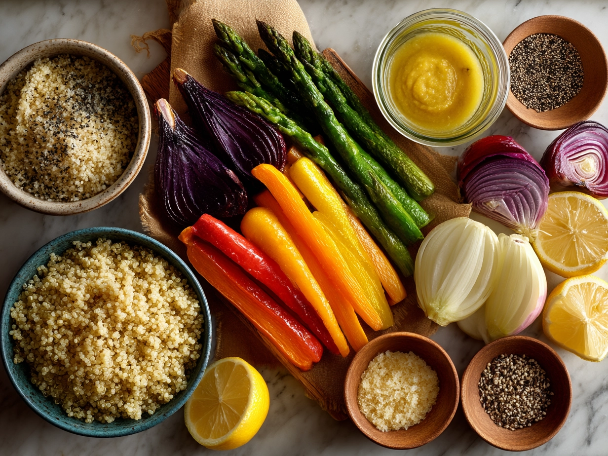 Ingredients for Lemon Herb Quinoa Bowl with Roasted Veggies